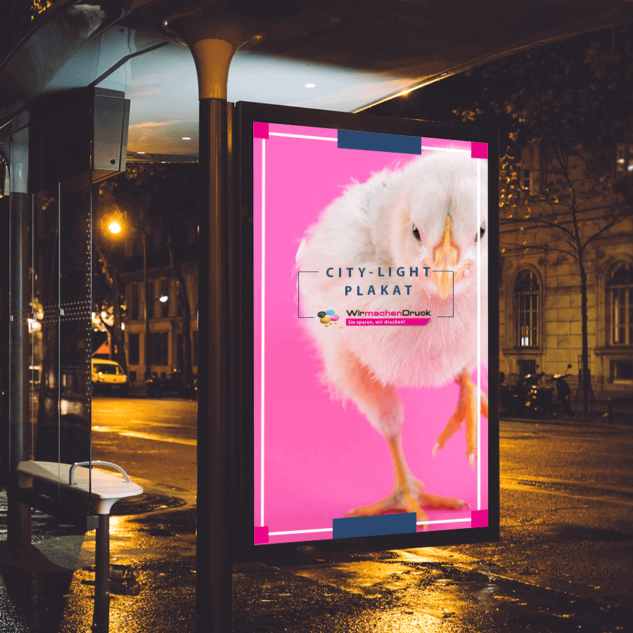 City-Light-Poster individuell bedruckt, mit hochwertigem City-Light-Papier für LED-Beleuchtung an Bushaltestelle