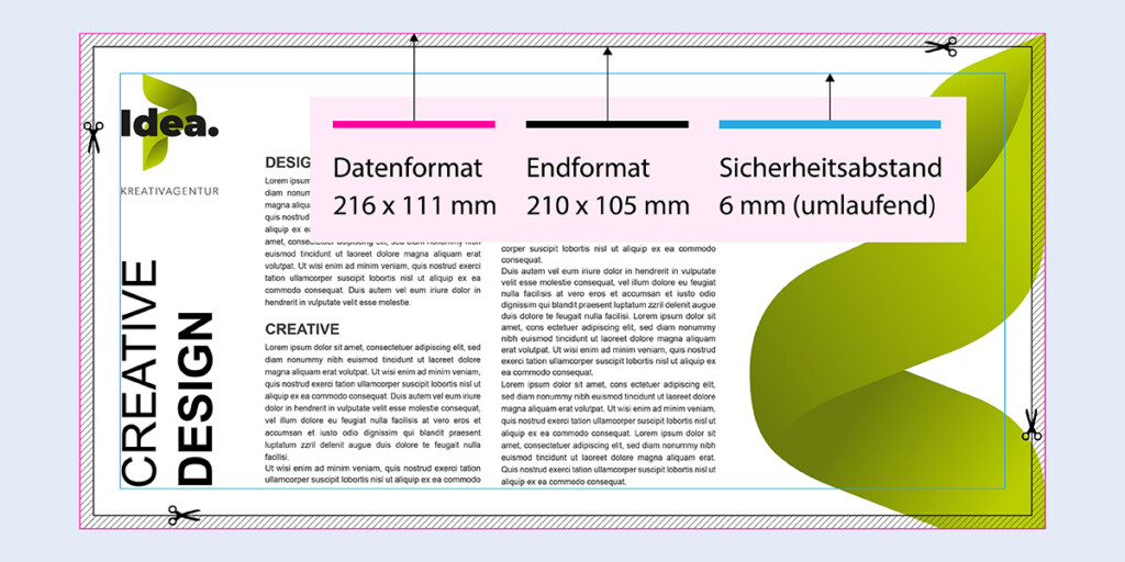Beispielhafte Druckvorlage: Druckdaten erstellen für einen Flyer in DIN A6