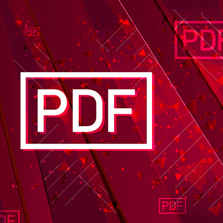 Weißer PDF-Schriftzug auf rotem Grund zeigt, dass Druckdaten als PDF-Datei erstellt werden sollten.