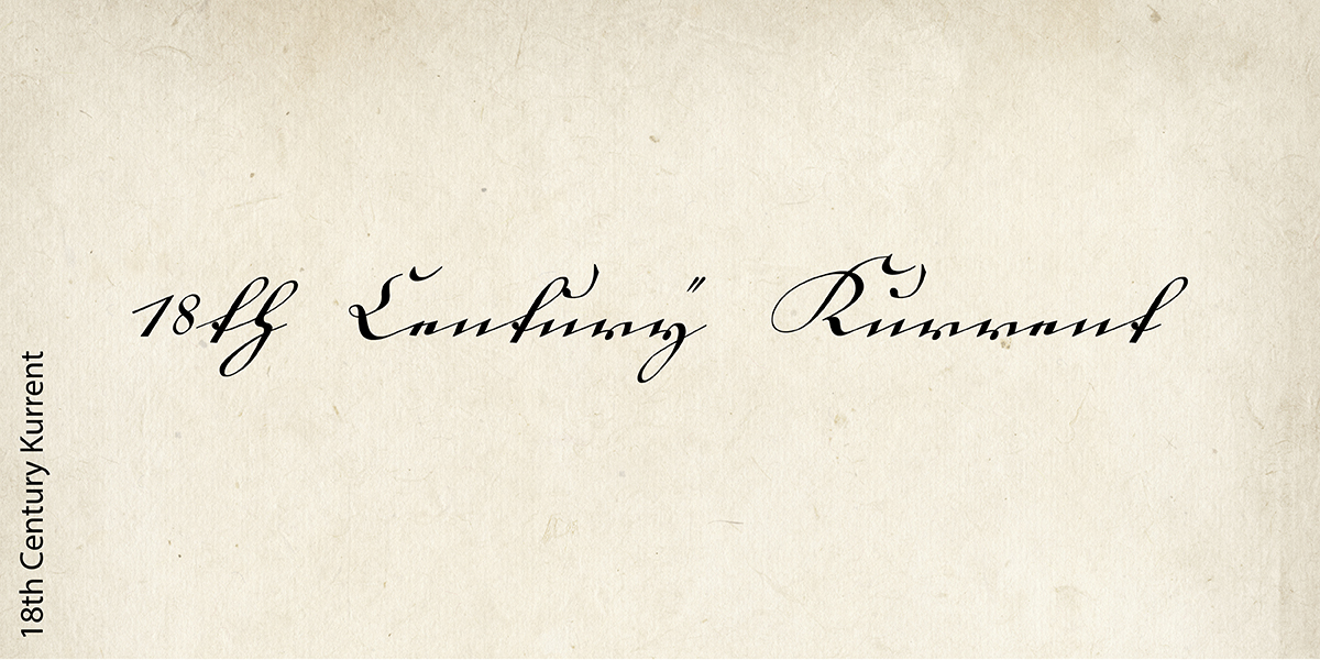 Die altdeutsche Schriftart "18th Century Kurrent" auf beigefarbenem Hintergrund