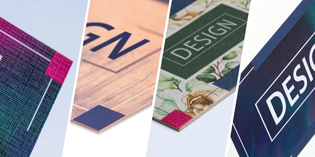 Papiersorten im Vergleich: vier bunt bedruckte Visitenkarten im Corporate Design