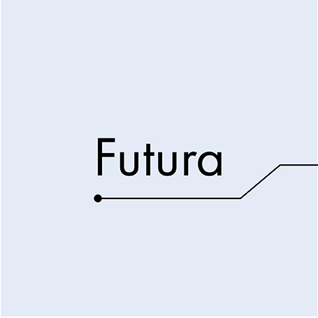 Die Schriftart Futura als Beispiel für eine serifenlose Schrift mit Deko-Linie auf Hellblau