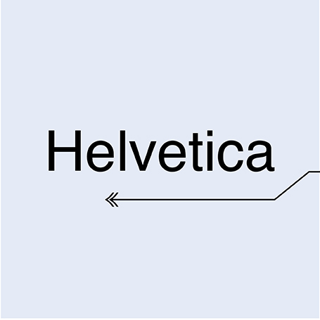 Die Schriftart Helvetica als Beispiel für eine serifenlose Schrift mit Deko-Pfeil auf Hellblau