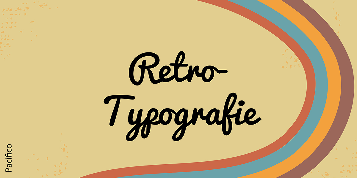 Das Wort Retro-Typografie, gestaltet in der Vintage-Schrift Pacifico