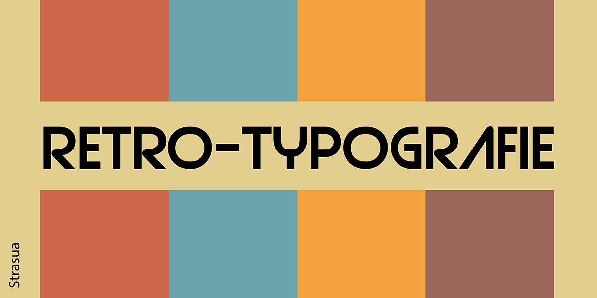 Das Wort Retro-Typografie, gestaltet in der Vintage-Schrift Strasua Font