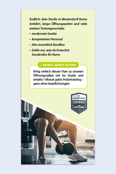 Beispiel für den Flyer-Aufbau eines Fitnessstudios: eine Einklappseite