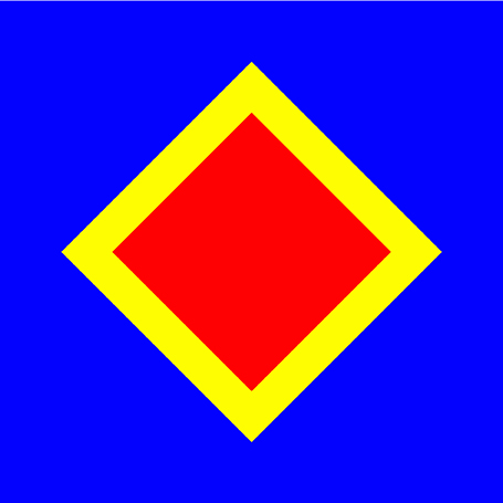 Der Farbkontrast Farbe-an-sich-Kontrast: gelb-rote Raute auf Blau