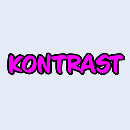 Der Farbkontrast Bunt-Unbunt-Kontrast: das Wort "Kontrast" in Pink mir schwarzer Außenlinie