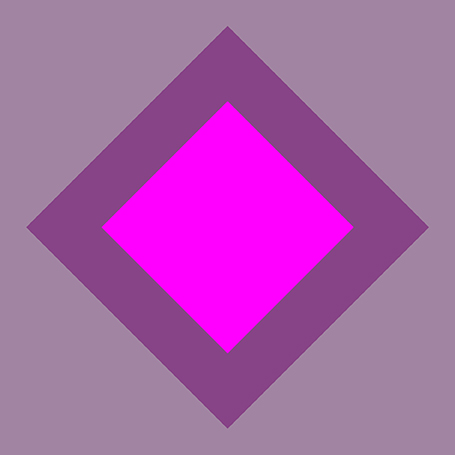 Der Farbkontrast Qualitätskontrast: Pink und Dunkelviolett in Rautenform auf getrübtem Violett