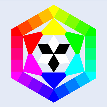 Farbkreis nach Harald Küppers mit Primär- Sekundär & Tertiärfarben, inklusive Schwarz und Weiß