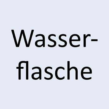 Das Wort "Wasserflasche" mit der Ligatur (Kollisionsligatur) "fl" auf Hellblau