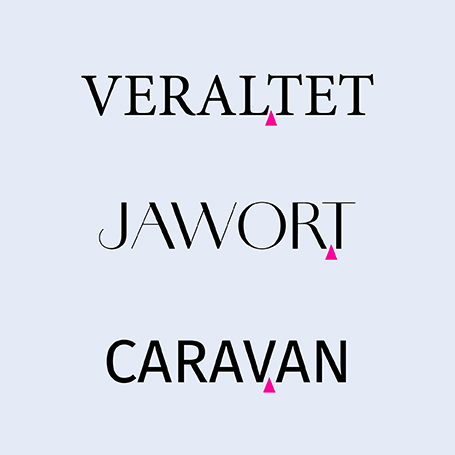 Beispiele für Wörter in Versalien mit Abständen zwischen den Lettern für bessere Lesbarkeit