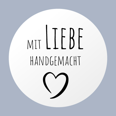Etikettenvorlage: Schwarz auf Weiß "MIT LIEBE HANDGEMACHT" mit Herz-Symbol