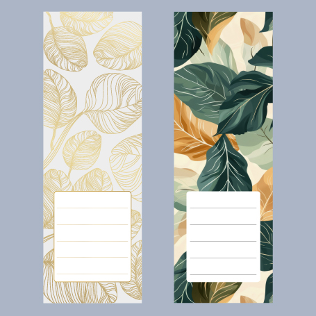 Etikettenvorlagen für Ordnerrücken zum Selbstbeschriften mit Blätter-Motiven in Gold sowie Braun-Grün