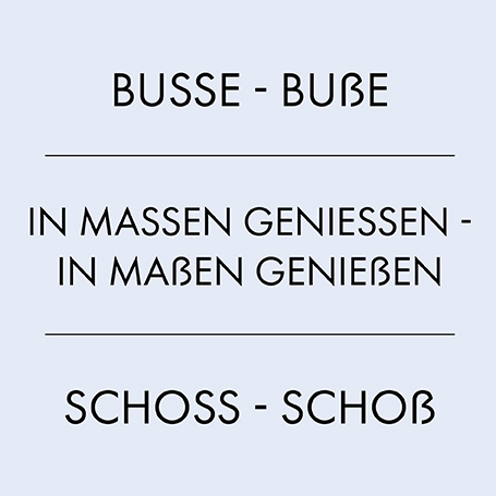 Wörter in Versalien mit "ss" oder "ẞ" mit Bedeutungsunterschieden. z. B. "BUSSE" vs. "BUẞE"