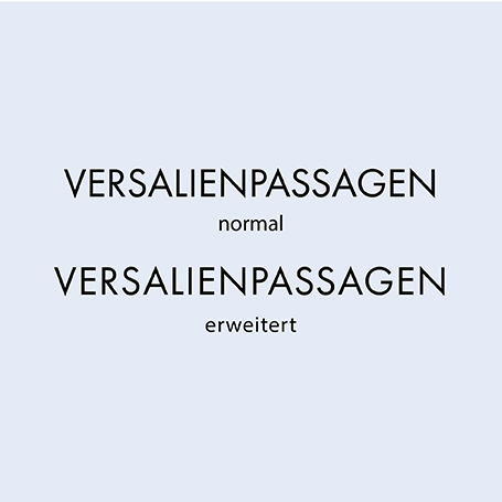 "VERSALIENPASSAGEN" normal sowie erweitert mit Abstand zwischen den Lettern