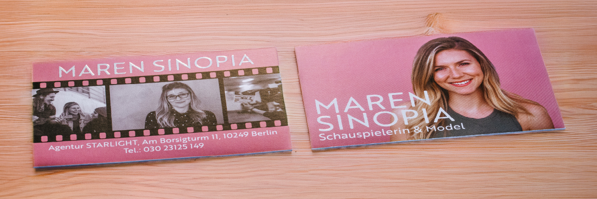 Visitenkartenidee: Schauspielerin mit Gesicht und Kontaktdaten
