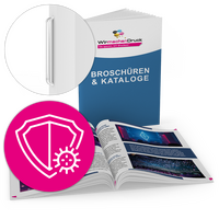 Broschüre mit Drahtheftung, Endformat DIN A8, 8-seitig inkl. Schutzlack