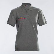 Graues Poloshirt, auf der rechten Brust vollfarbig in Top-Qualität bestickt