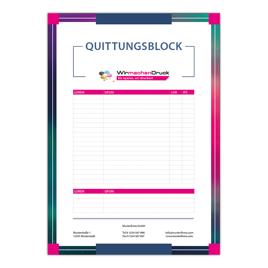 Quittungsblock im Hochformat