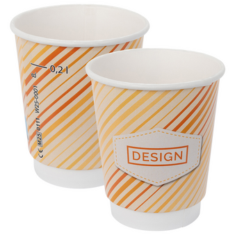 Becher doppelwandig mit Eichstrich 200 ml, 4/0-farbig