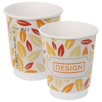 Bio-Becher doppelwandig mit Eichstrich 200 ml, 4/0-farbig