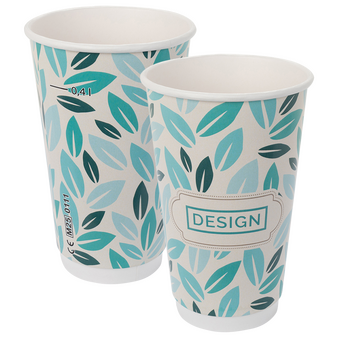 Bio-Becher doppelwandig mit Eichstrich 400 ml, 4/0-farbig