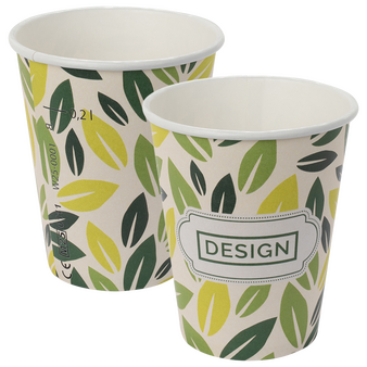 Bio-Becher einwandig mit Eichstrich 200 ml, 4/0-farbig (CMYK)