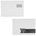 Briefumschlag DIN B4 (Lasche an der schmalen Seite) haftklebend mit Fenster einseitig 0/1 bedruckt (Rückseite)