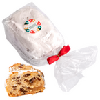 Confiserie-Stollen (alkoholhaltig), verpackt im OPP Folienbeutel, verziert mit roter Schleife