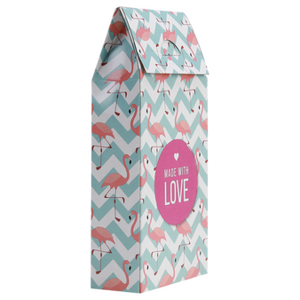  Dachverpackung mit Steckboden mit Längsnaht (9 x 4 x 14 cm plus Dach) einseitig bedruckt 4/0-farbig