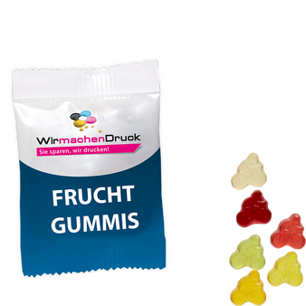 Fruchtgummi-Tütchen 10g (Form: Fahrradfahrer), 4/0 farbig einseitig bedruckt