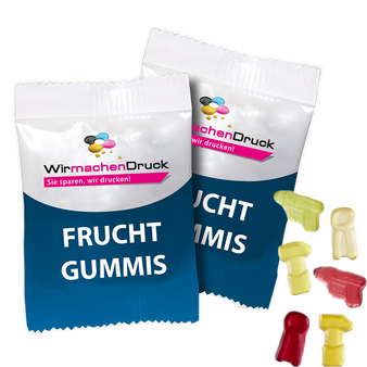 Fruchtgummi-Tütchen 10g (Form: Werkzeuge), 4/4 farbig beidseitig bedruckt
