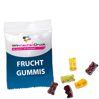 Fruchtgummi-Tütchen 10g Fruchtsaft (Form: Bärchen), 4/0 farbig einseitig bedruckt
