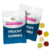 Fruchtgummi-Tütchen 10g (Form: Blume), 4/4 farbig beidseitig bedruckt