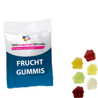 Fruchtgummi-Tütchen 10g (Form: Haus), 4/0 farbig einseitig bedruckt