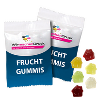 Fruchtgummi-Tütchen 10g (Form: Haus), 4/4 farbig beidseitig bedruckt