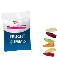 Fruchtgummi-Tütchen 10g (Form: Joggingschuh), 4/0 farbig einseitig bedruckt