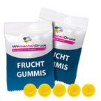 Fruchtgummi-Tütchen 10g (Form: Smiley), 4/4 farbig beidseitig bedruckt