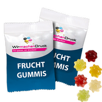 Fruchtgummi-Tütchen 10g (Form: Sonne), 4/4 farbig beidseitig bedruckt