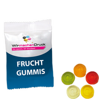 Fruchtgummi-Tütchen 10g (Form: @-Zeichen), 4/0 farbig einseitig bedruckt