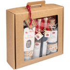 Gourmetbox Weihnachten Außenansicht mit Sichtfenster und Blick auf Inhalt