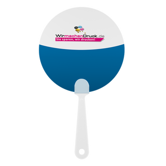 Handf&auml;cher in Kreis-Form mit Griff, beidseitig 4/4-farbig bedruckt