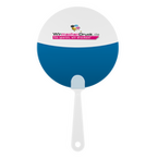 Handf&auml;cher in Kreis-Form mit Griff, beidseitig 4/4-farbig bedruckt