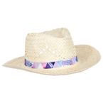 Herren-Strohhut natur mit bedrucktem Hutband