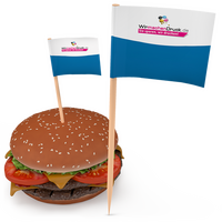 Hochwertige Burgerfahne mit Holzpicker, 50 x 30 mm, beidseitig bedruckt