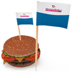 Hochwertige Burgerfahne mit Holzpicker, 50 x 30 mm, beidseitig bedruckt