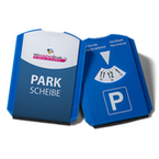 Hochwertige Parkscheibe aus Kunststoff inkl. Eiskratzer und Wasserabstreifer, 4/0-farbig bedruckt