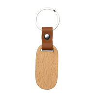 Holz-Schlüsselanhänger oval mit Leder