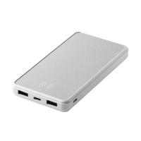 nduktive Powerbank aus Recycling, Silber, liegend